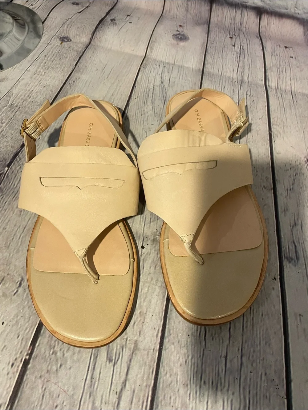 G.H. Bass & Co. Nude Beige Maddie Flat Slingback Sandal Sz 7